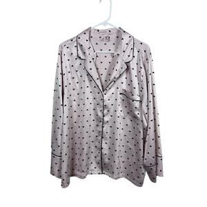Victoria's Secret satin long pajama top in pink with black hearts size XXL